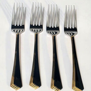 YAMAZAKI Patrick Ramona Black/Gold Stainless Salad FORKS Set of 4